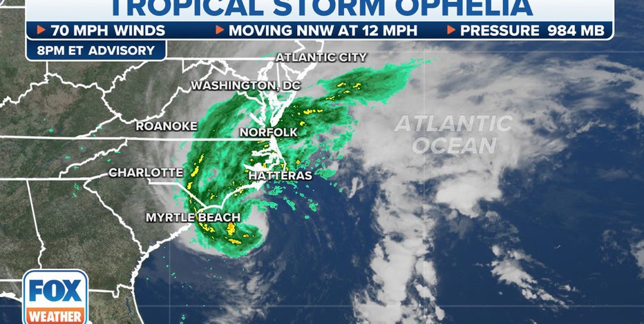 Tropical Storm Ophelia develops off North Carolina as strong winds, rain to lash East Coast