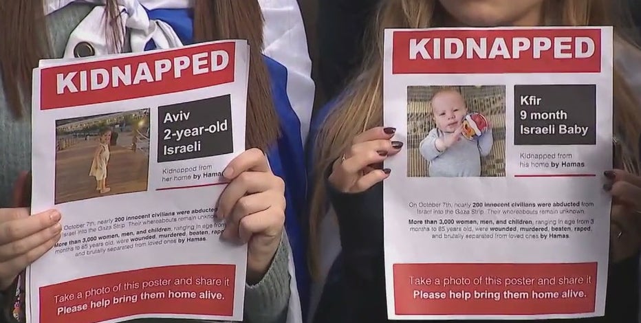 Families of victims taken hostage by Hamas rally in NYC