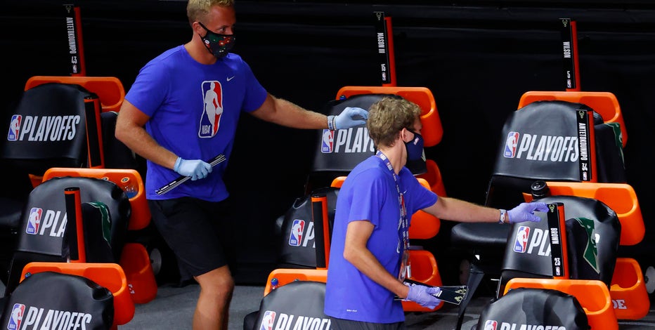 Milwaukee Bucks players don't take the court for NBA playoff game