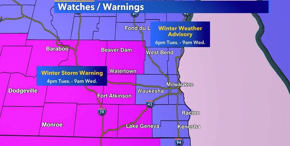 Winter weather advisory, winter storm warning in effect until 9 a.m.