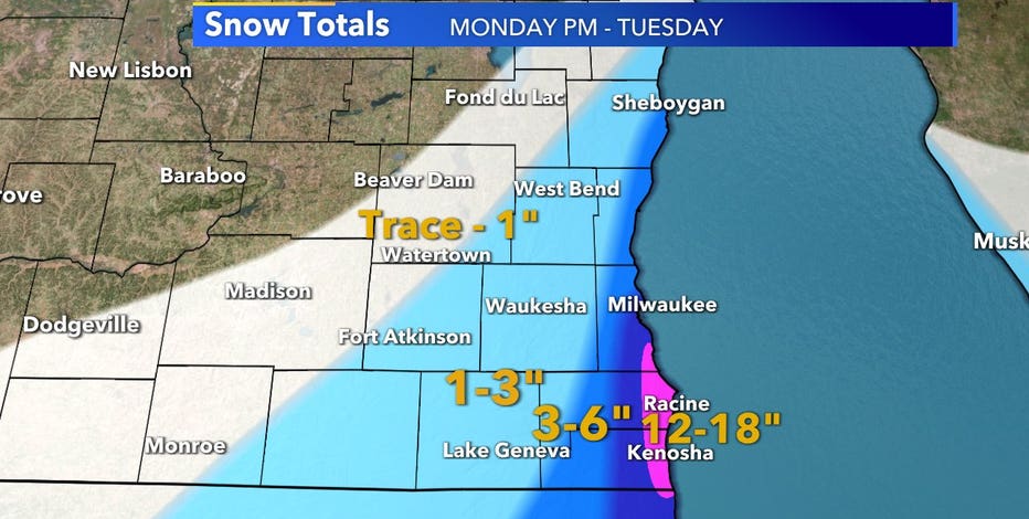 Snowfall totals from storm that impacted SE Wisconsin Feb. 15-16