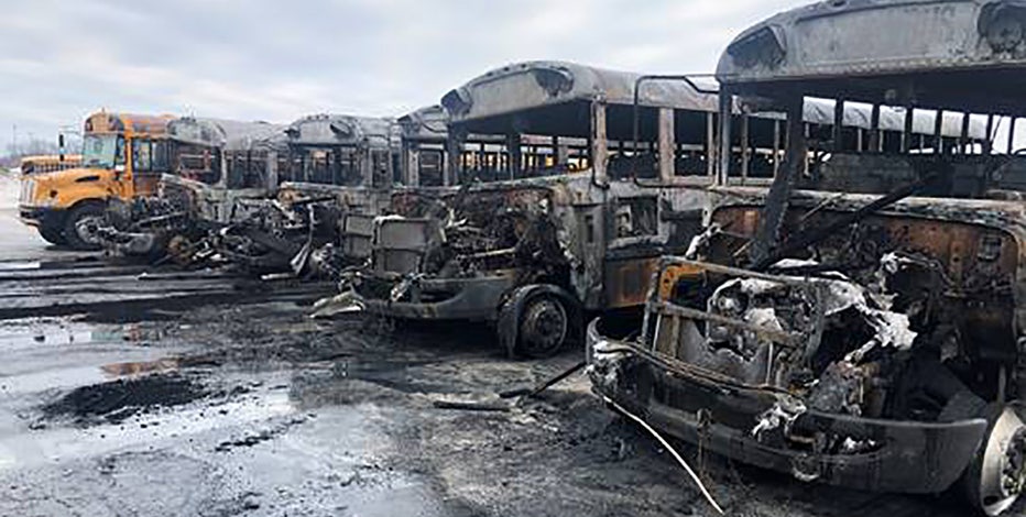 6 Burlington Area School District school buses heavily damaged by fire