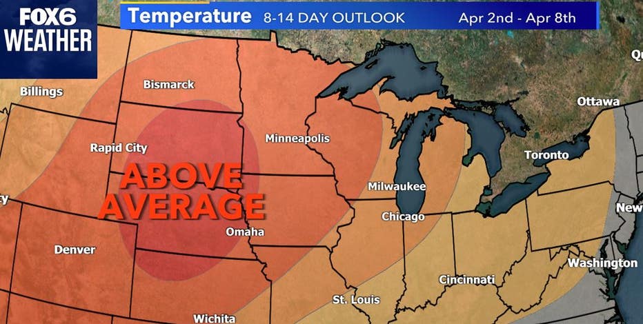 High temps for start of April favored to be above average for most of WI