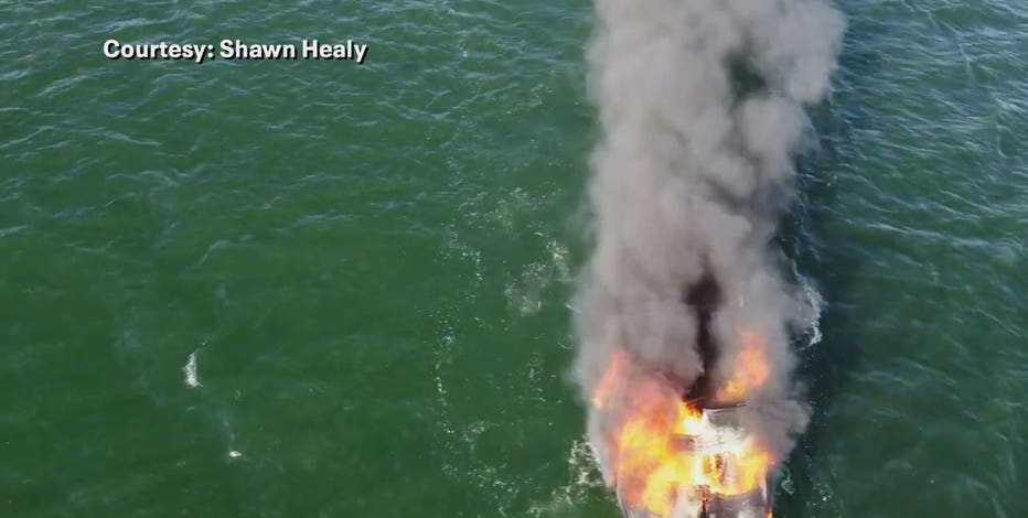 Boat fire on Pewaukee Lake, 2 on board