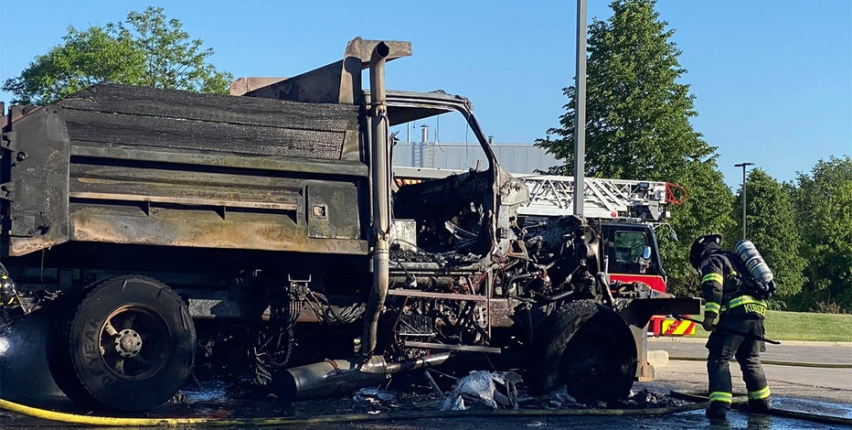 New Berlin dump truck fire, diesel leak at Kwik Trip
