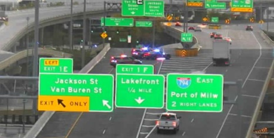 I-794 ramp fatal crash; vehicle struck bridge pillar, catches fire