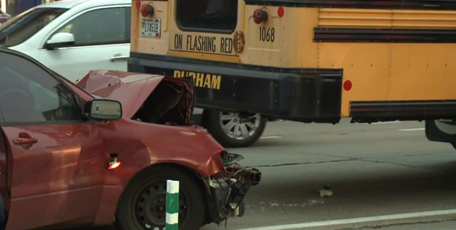 35th and Villard crash: School bus, car collide