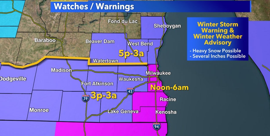 Winter storm warning for 3 counties through Sunday morning