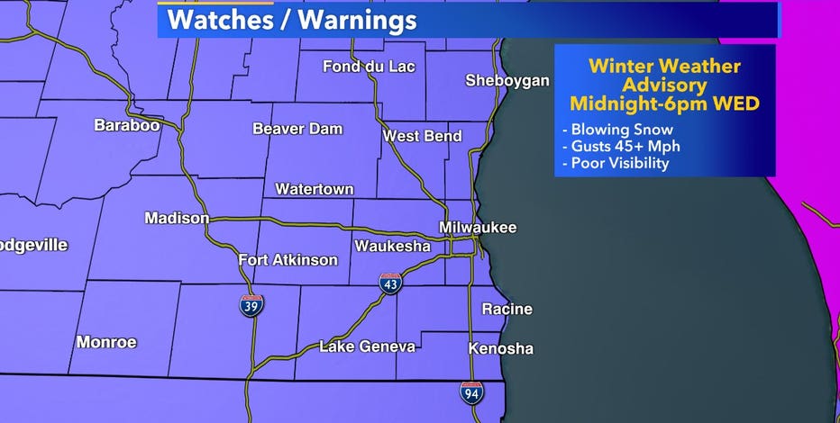 Winter weather advisory, southeast Wisconsin Wednesday