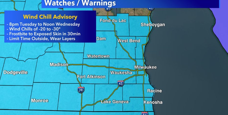 Wind chill advisory, SE Wisconsin begins 8 p.m. Tuesday, Jan. 25