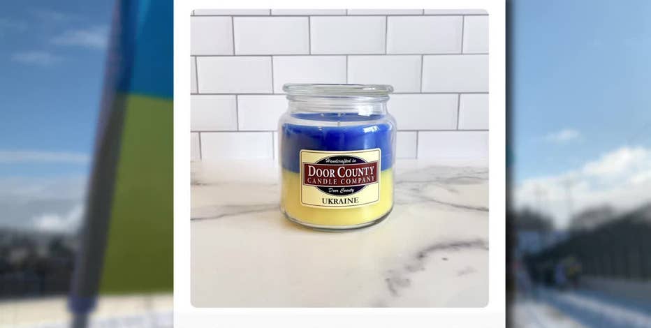 Ukraine candle from Door County Candle Company; 'People just want to help'