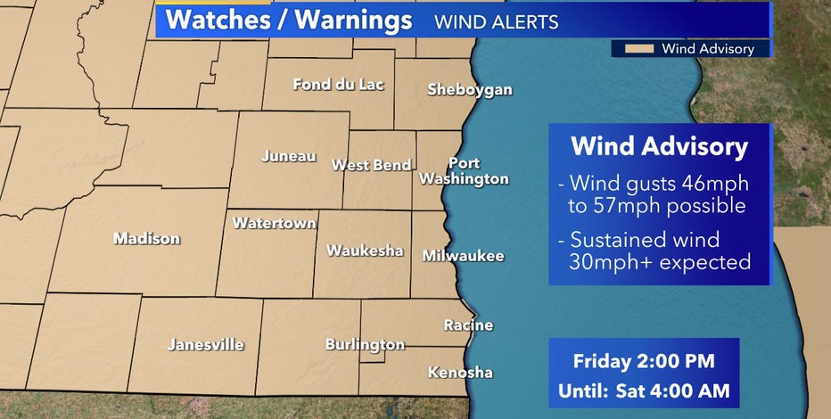 Wind advisory for southeast Wisconsin; begins 2 p.m. Friday