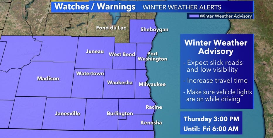 Winter weather advisory begins 3 p.m. Thursday, ends 6 a.m. Friday