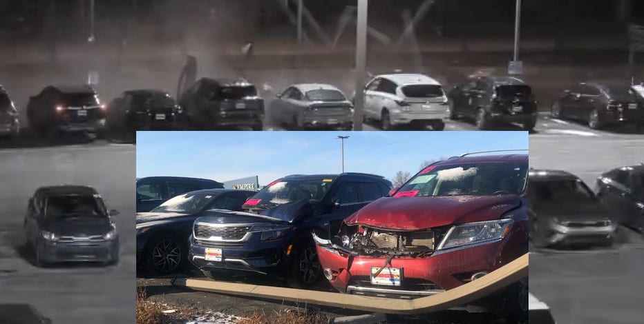 Milwaukee Rosen Automotive car lot crash, 6-8 vehicles damaged