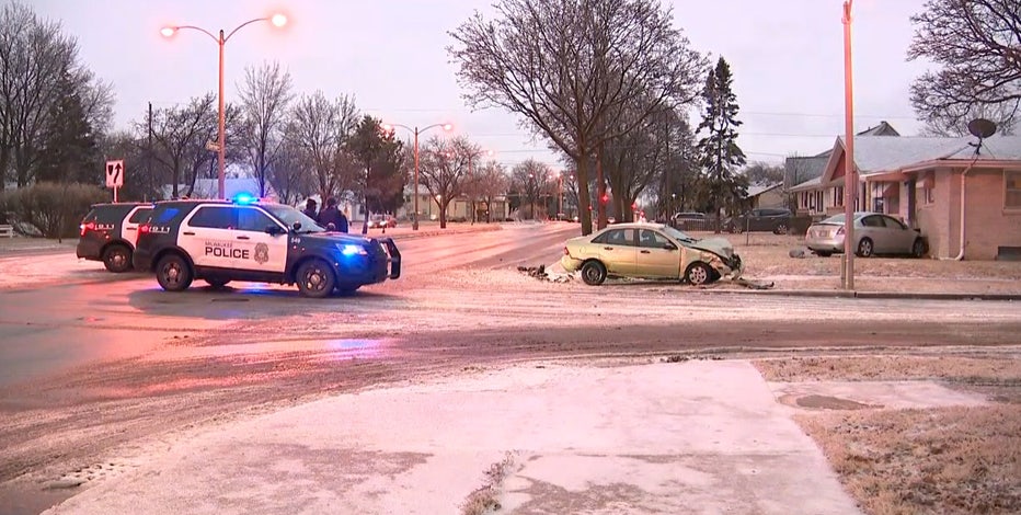 Milwaukee hit-and-run crash; 1 person hurt, residence damaged