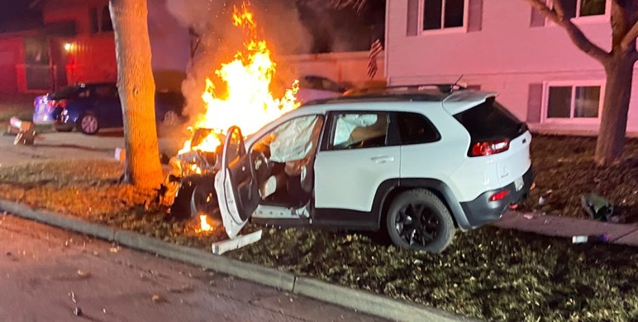 Waukesha pursuit ends in crash; vehicle catches fire, driver arrested