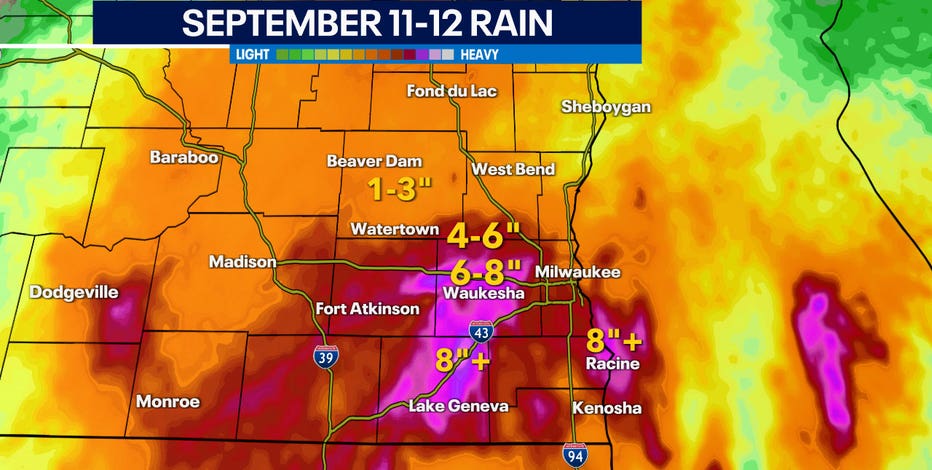 Rainfall totals for southeast Wisconsin; storm from Sept. 11-12