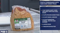 Pasta Carbonara with ham and sweet peas: recipe