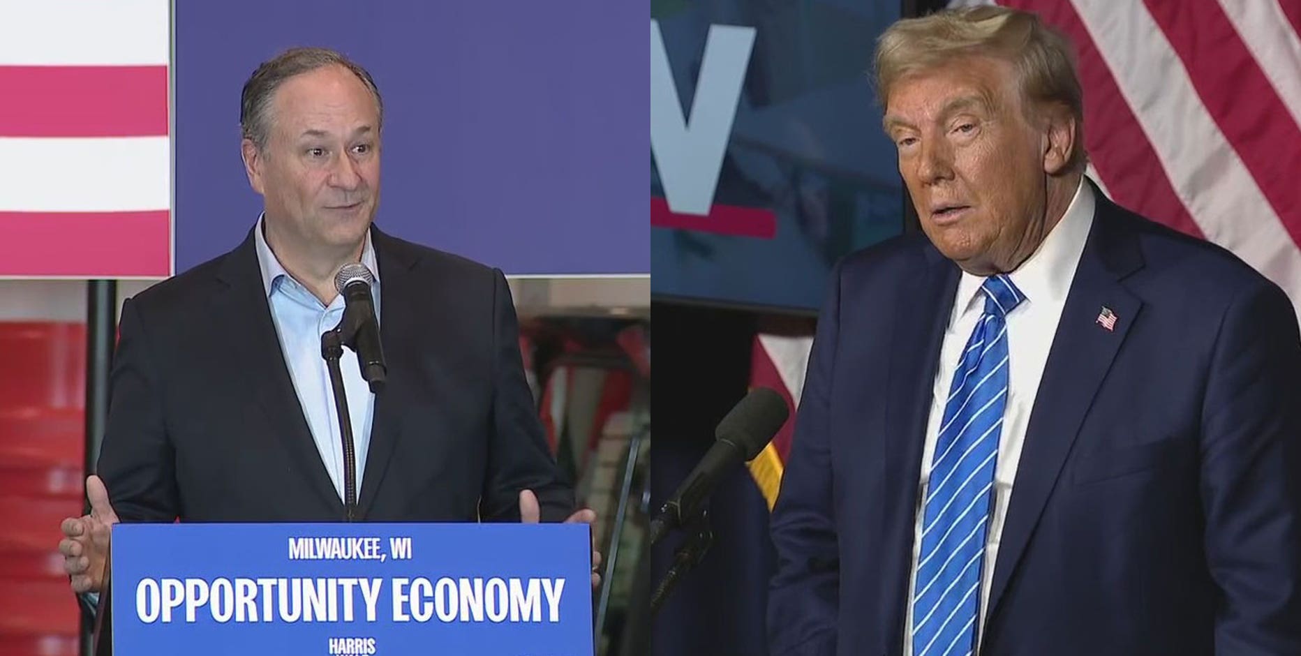 Former President Donald Trump, Doug Emhoff in Milwaukee on Tuesday