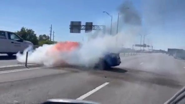 VIDEO: Car catches on fire on Mopac in Northwest Austin