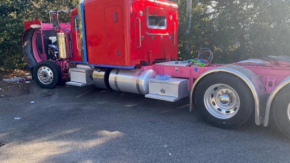 Pink, stolen semi truck recovered after thieves caught spray painting it another color: Deputies