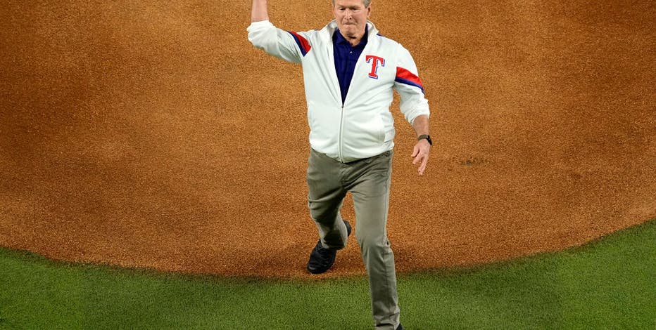 George W. Bush bounces ceremonial first pitch at Game 1 of Rangers-Diamondbacks World Series