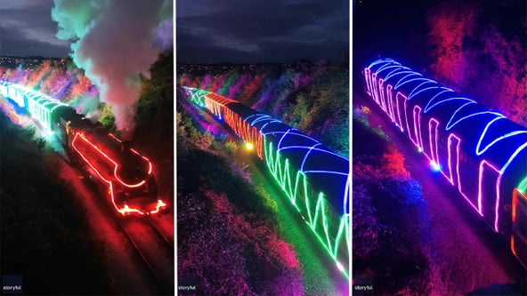 Watch: Train adorned with Christmas lights rumbles through southern England