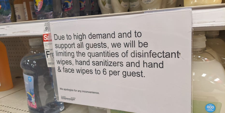 Target limiting quantities of hand sanitizers, disinfectant wipes per customer
