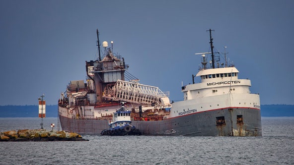 Taconite freighter takes on water in Lake Superior after underwater collision