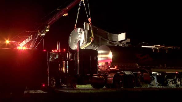 Semi-tanker crash shut down stretch of I-35W near Lino Lakes for hours
