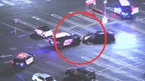 Police chase suspect gets cornered in LA shopping center parking lot, drives off anyways