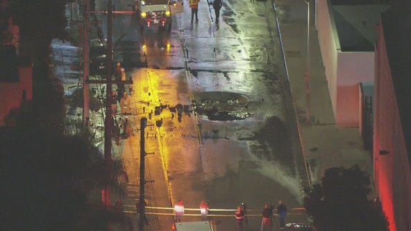 Hollywood main break shoots water 30 feet in air; Nearby homes evacuated, LA firefighters say