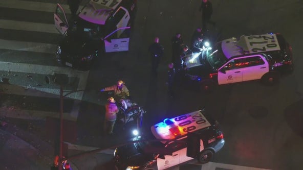 Downtown LA police chase ends in crash; 4 hurt