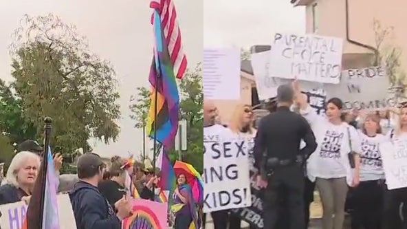 Protest erupts outside North Hollywood elementary school amid Pride event