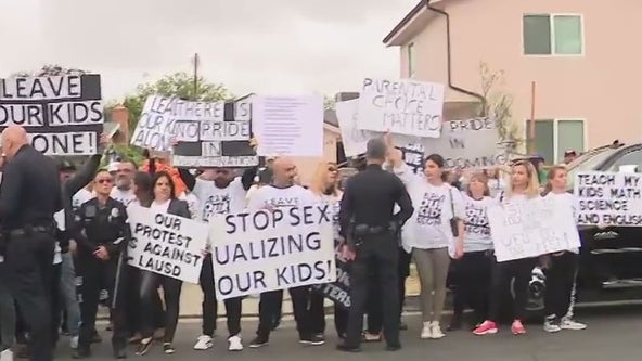 Protest erupts at North Hollywood elementary school ahead of Pride event