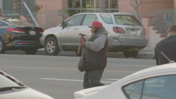 LAPD comes face-to-face with homeless man walking around with hammer