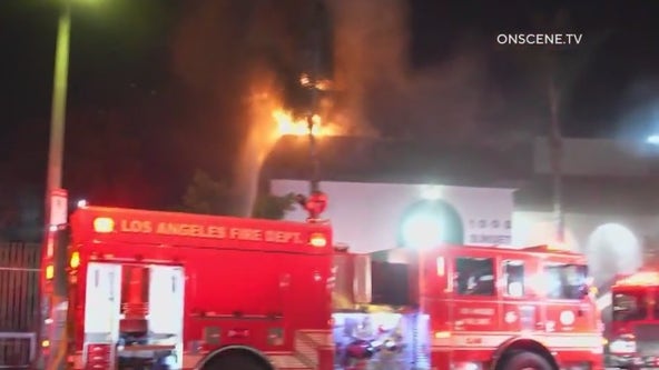 Fire damages 2-story office building in downtown LA