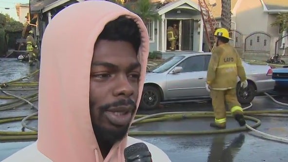 Man jumps into action after fire breaks in Hollywood neighborhood
