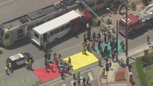 Metro train and USC Transportation bus crash in Exposition Park