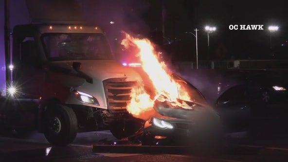 1 dead, 4 injured in Long Beach fiery pursuit crash