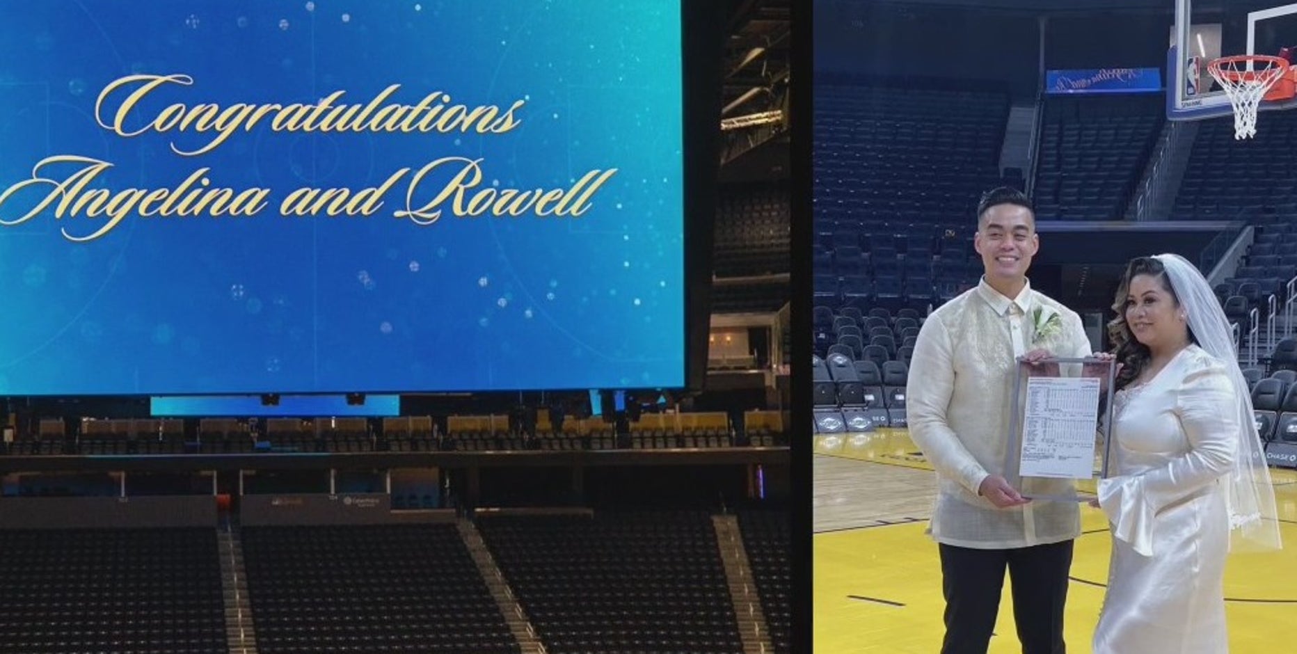 Wedding bells for Warriors super fans ring at Chase Center