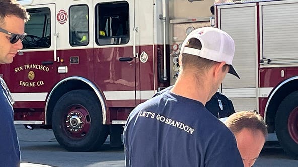 San Francisco firefighter wears "Lets go Brandon" shirt while on duty