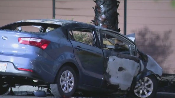 Passenger dies after stolen Kia hits tree in San Jose in fiery cra