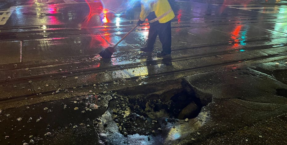 Motorcyclist hits sinkhole in downtown San Francisco, crews repair roadway