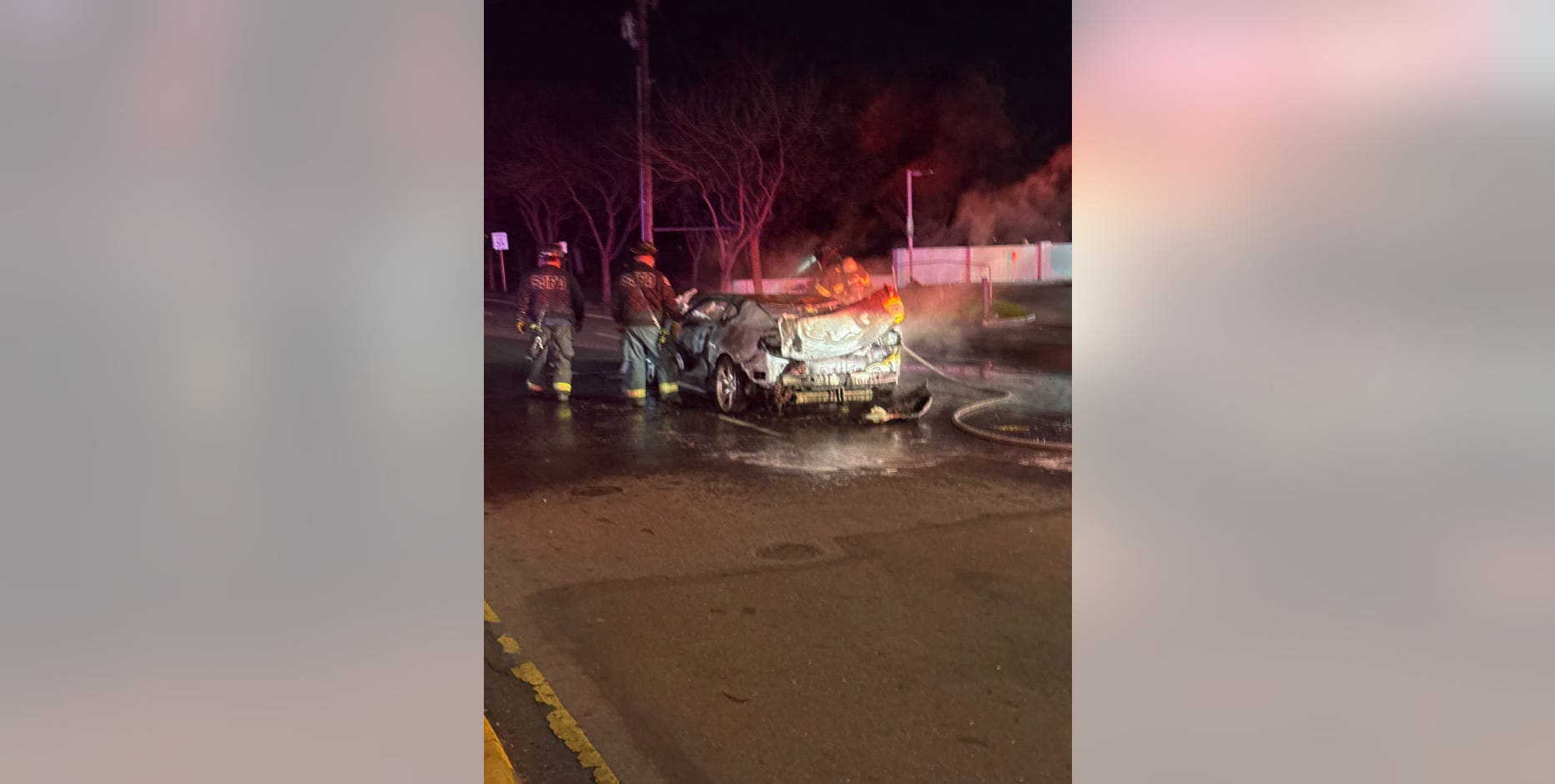 San Jose sideshow: car 'fully engulfed' in flames, police say
