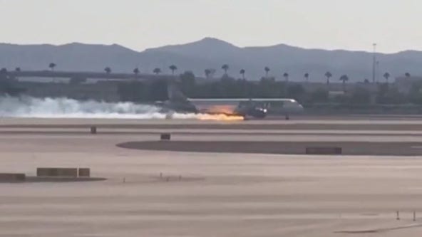 Video: Frontier flight lands in Vegas with fire in one engine