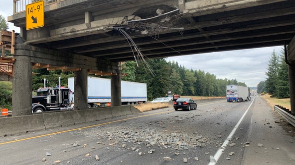 I-5 overpass in Lewis County already under repair is damaged by truck again