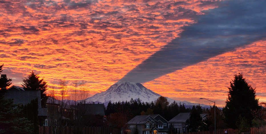 PHOTOS: Skies erupt in color during dramatic sunrise featuring Mt. Rainier