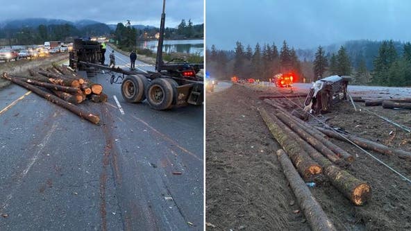 Crash involving log truck, multiple vehicles shuts down US 101 west of Olympia