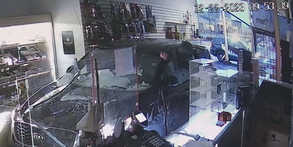 VIDEO: Suspect crashes stolen Kia through Covington storefront in brazen smash-and-grab theft